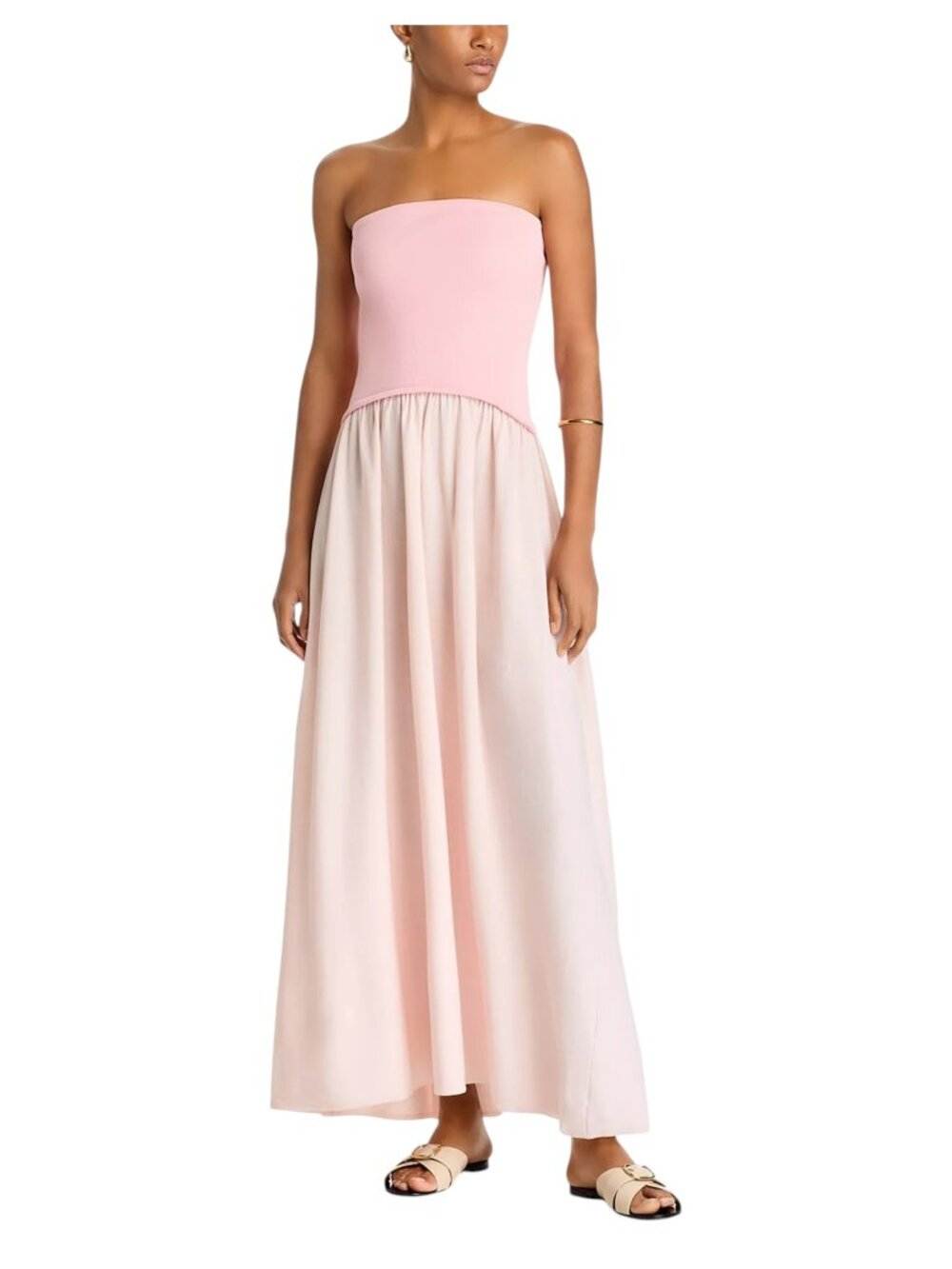 SOLID & STRIPED Strapless Pink and Light Pink Maxi Dress